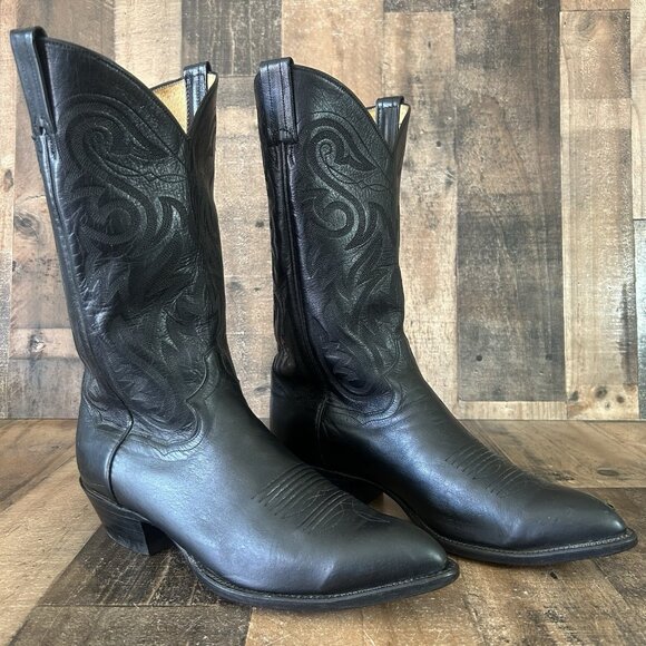 Panhandle Slim Vintage Classic Black Western Cowboy Boots Mens 10 EE - Picture 2 of 12